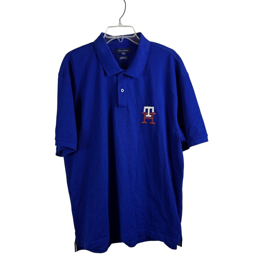 Tommy Hilfiger TH Embroidered Logo Blue Polo Shirt Men Size XXL Regular Fit